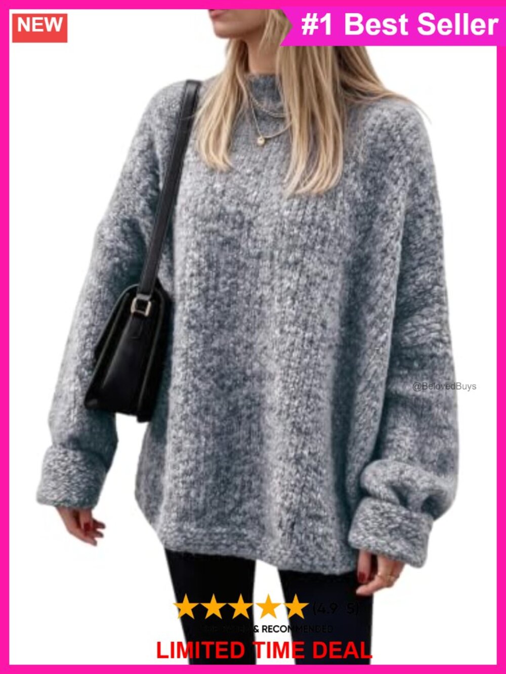 Oversized Fuzzy Tunic Sweater Long Sleeve Pullover Slouchy Chunky Knit